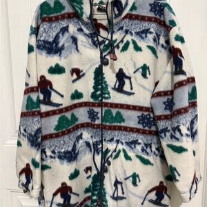 Vintage Ski-Print Fleece Jacket - Cream & Multi